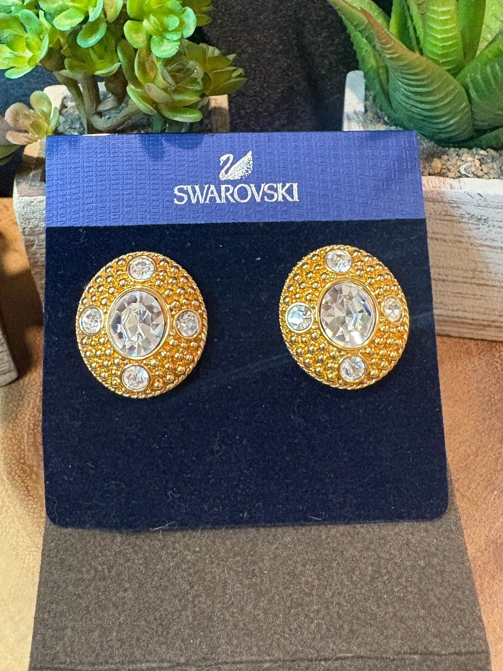 Swarovski Gold-Tone Round Crystal Stud Earrings with Clear Stones